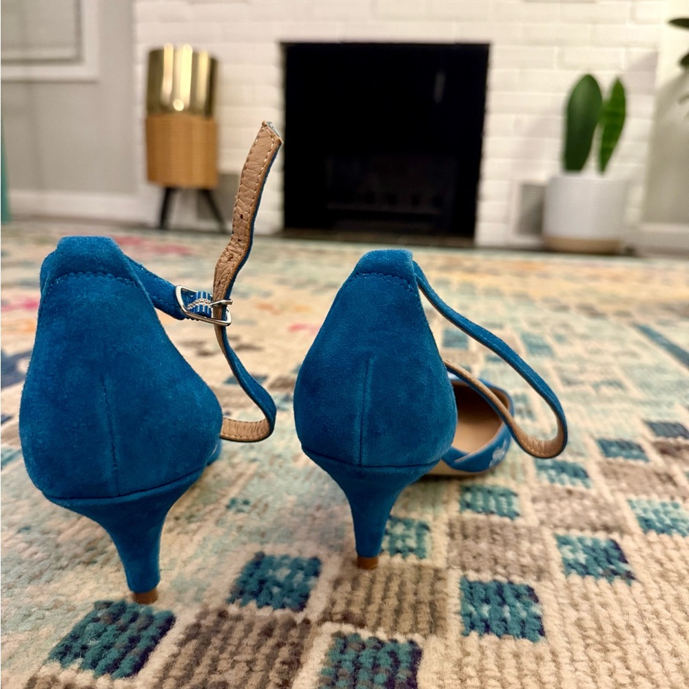 NWOT Anthropologie “Something Blue” Embroidered Kitten Heels - Picture 2 of 5